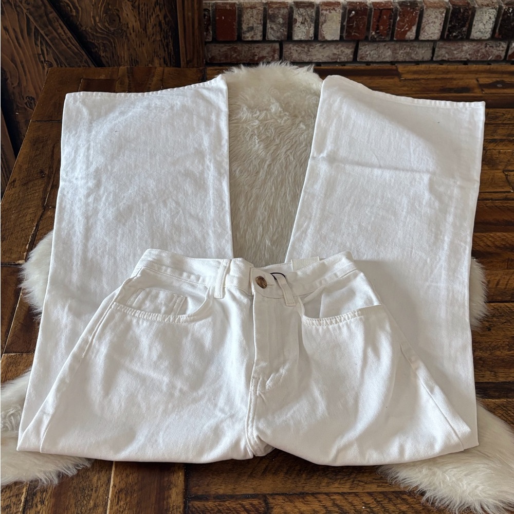 Zara White Hi-Rise Flare Denim